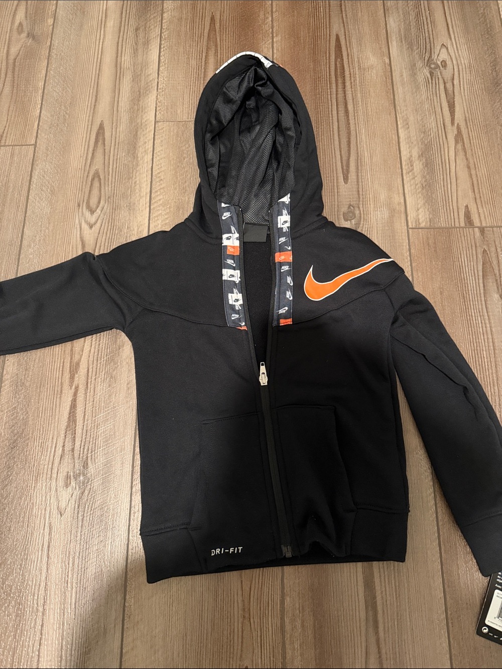 Nike Kids Black Hoodie with Orange Swoosh